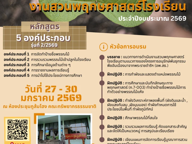 มฝึกอบรมปฏิบัติการงานสวนพฤกษศาสตร์โรงเรียน หลักสูตร 5 องค์ประกอบ ประจำปีงบประมาณ 2569